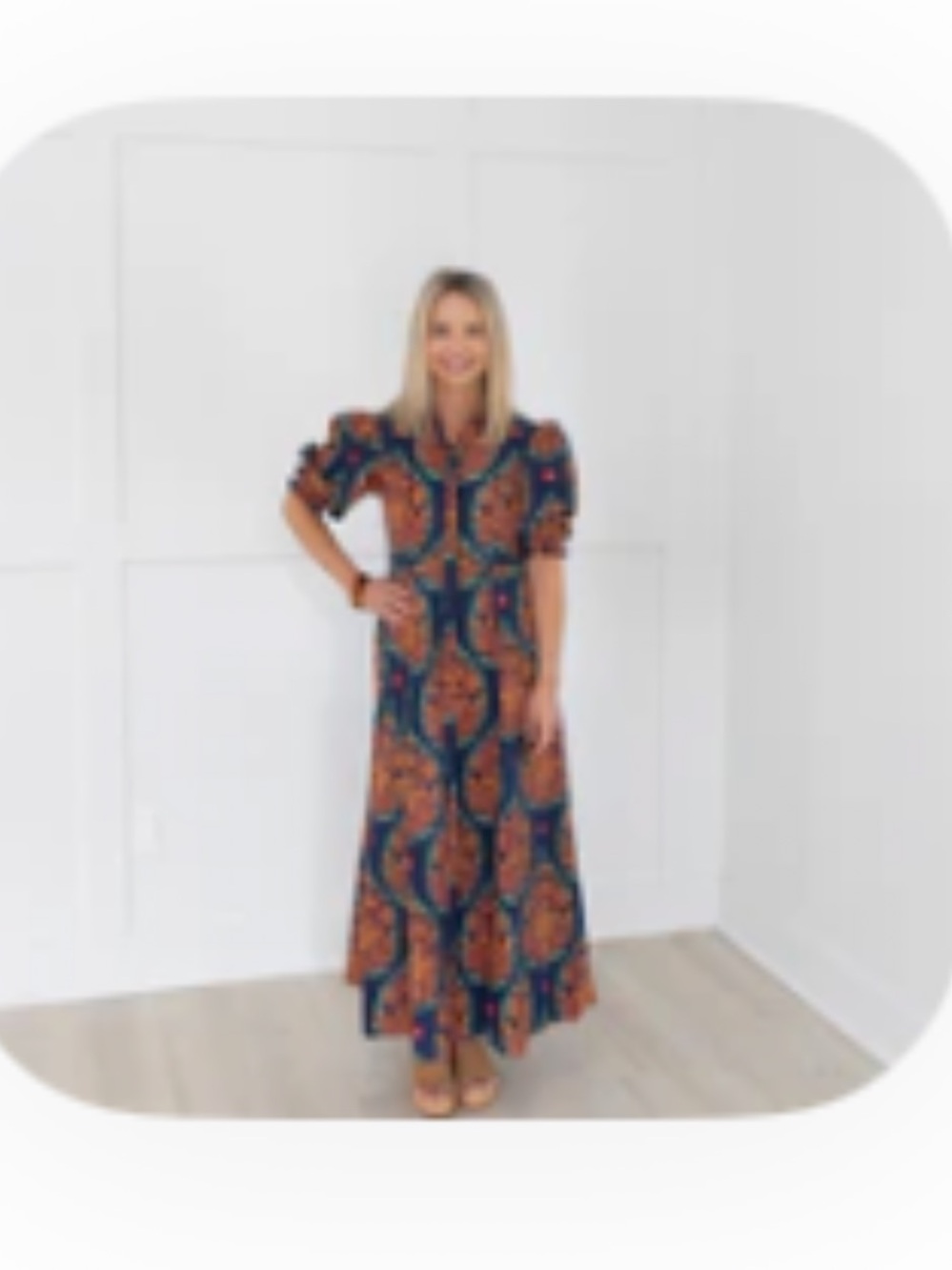 LIVRO Navy Maxi Dress with Orange Print - Picture 8 of 8